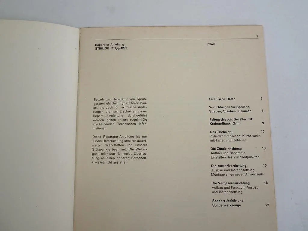 Stihl SG 17 Sprühgerät Werkstatthandbuch Reparaturanleitung