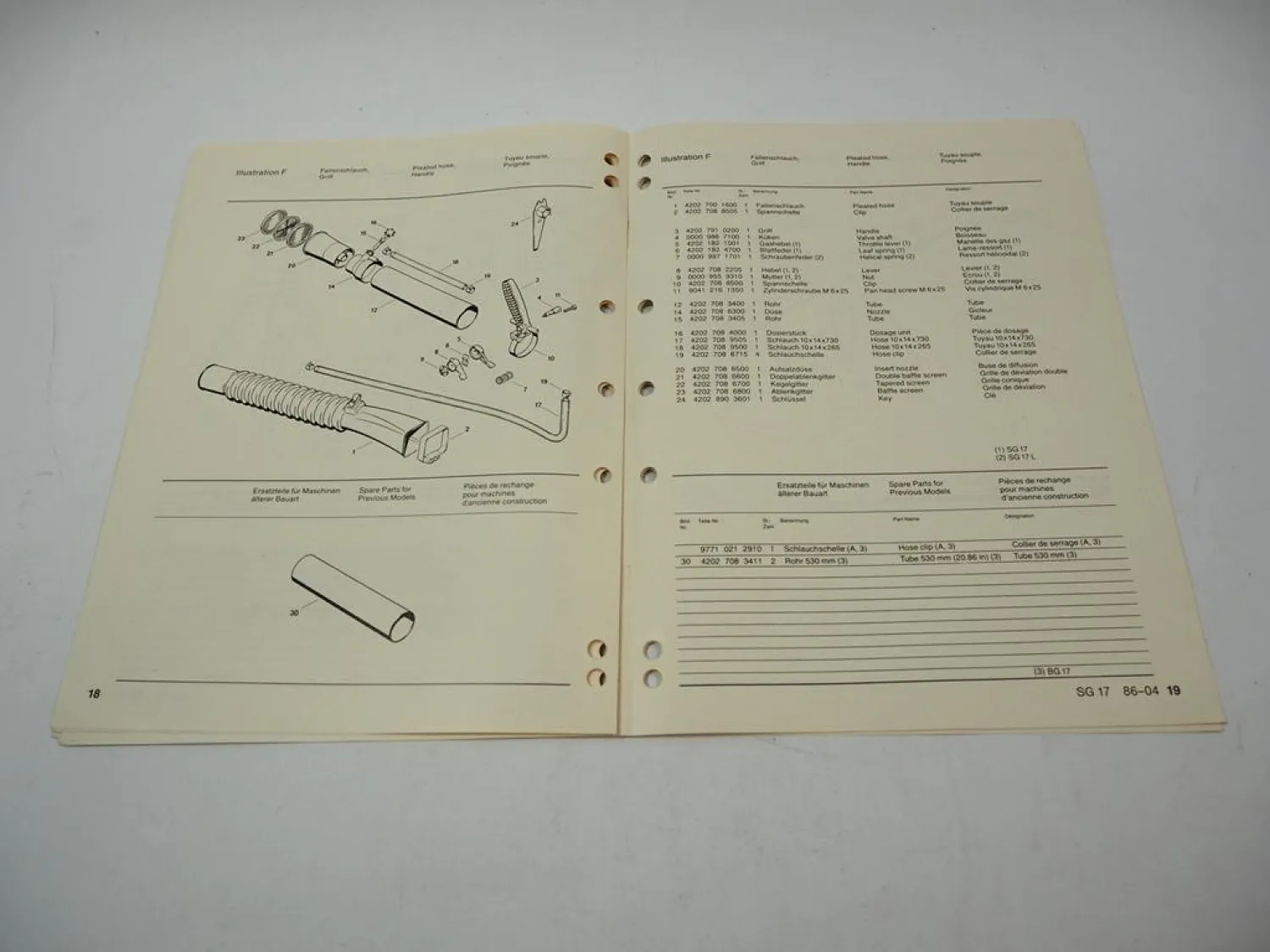 Stihl SG 17 Spühgerät BG 17 Laubbläser Ersatzteilliste Spare Parts List 1986