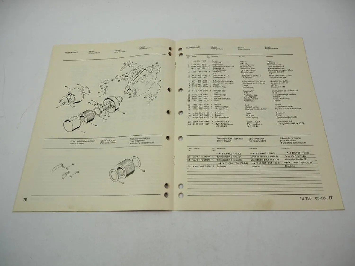 Stihl TS 350 Trennschleifer Ersatzteilliste Spare Parts List Liste des pieces 85