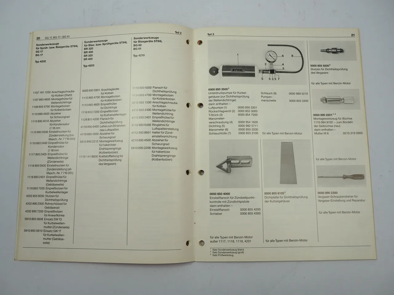 Stihl Werkzeugkatalog Sonderwerkzeuge für Motorsägen Motorgeräte 1989