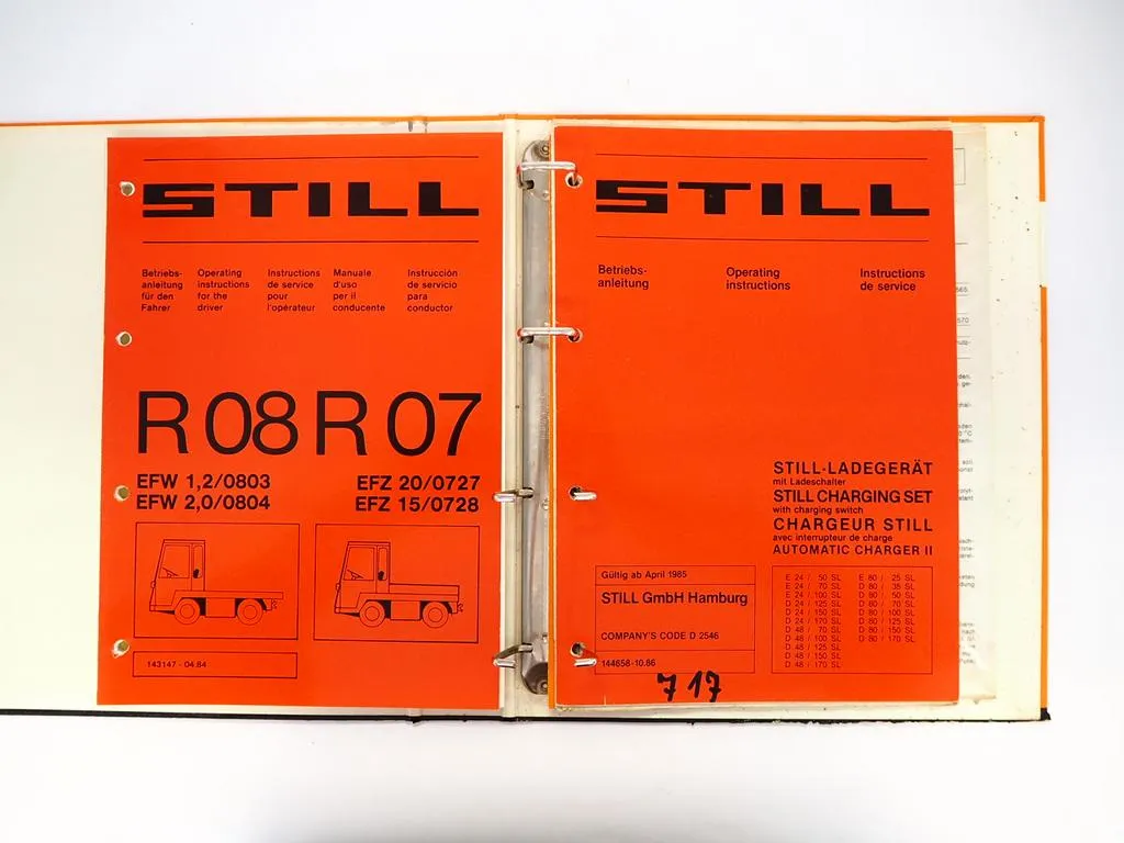 Still R07 R08 Elektro Schlepper EFW EFZ Betriebsanleitung Wartung 1984