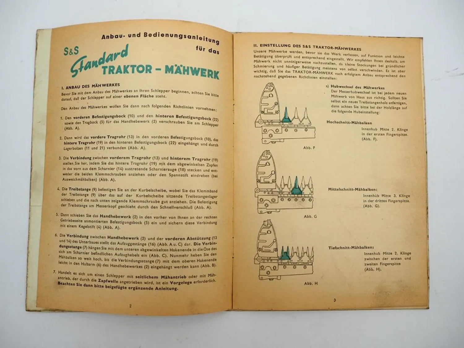Stockey&Schmitz S&S Standard Traktor Mähwerk Betriebsanleitung Anbau 1955