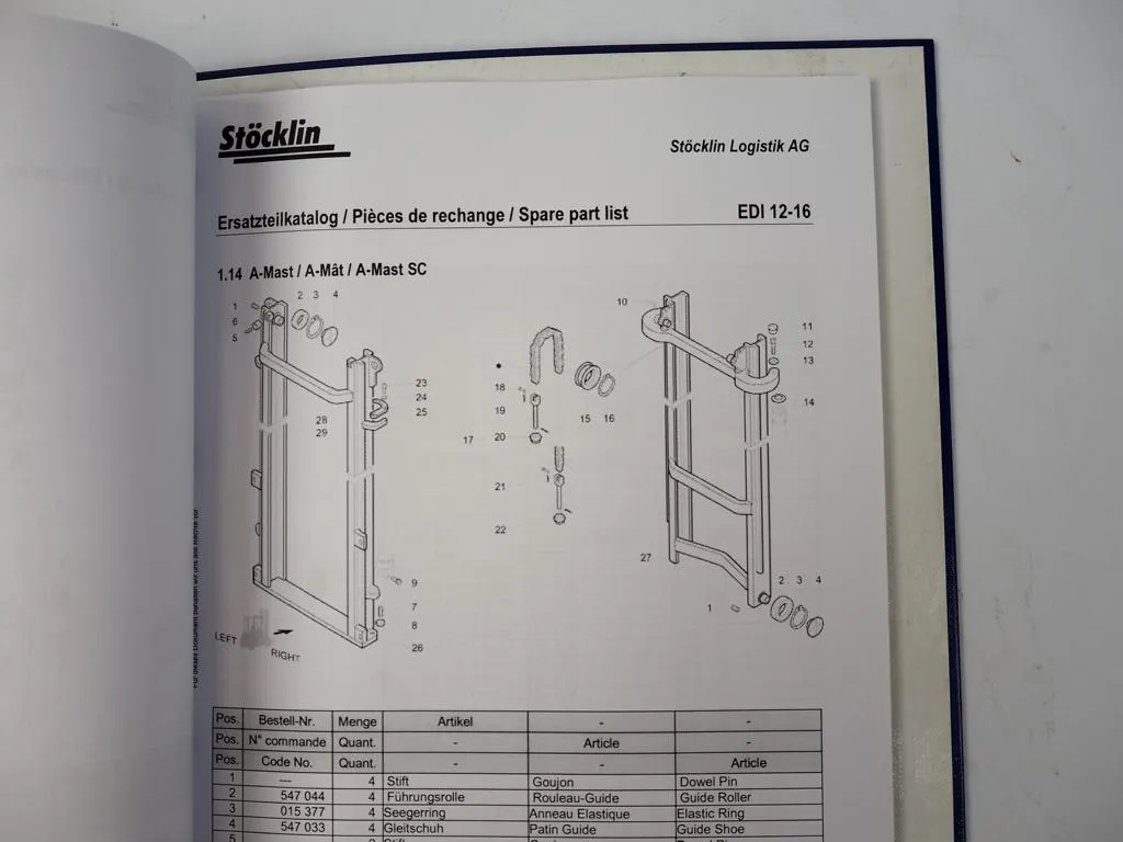 Stöcklin EDI16 Hochhubwagen Wartungsanleitung Ersatzteilkatalog 2001