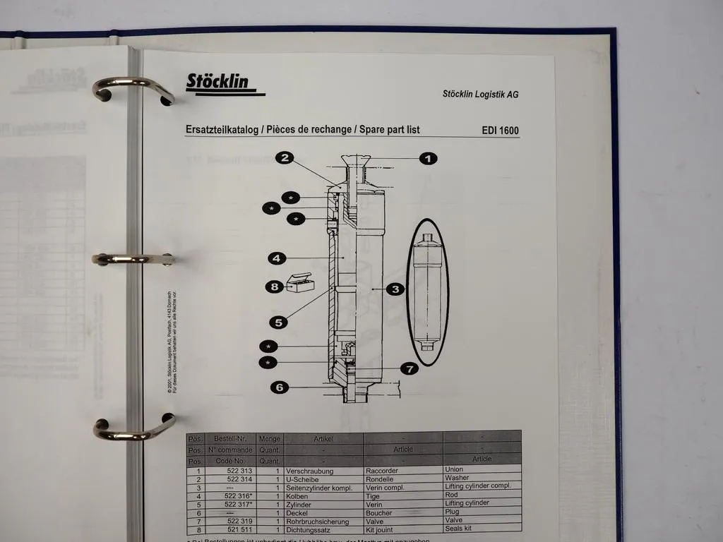 Stöcklin EDI1600 Hochhubwagen Wartungsanleitung Ersatzteilkatalog 2001