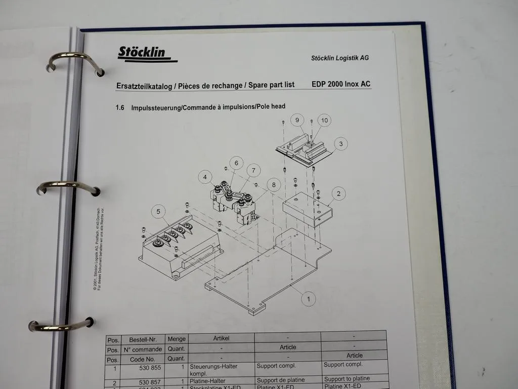 Stöcklin EDP2000 Inox AC Hubwagen Wartungsanleitung Ersatzteilkatalog 2001