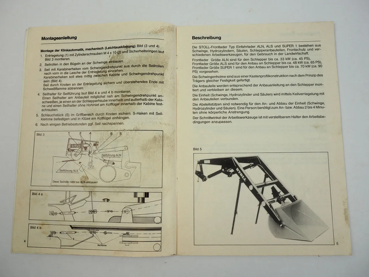 Stoll ALN ALS Super 1 Frontlader Bedienungsanleitung Betriebsanleitung 1990