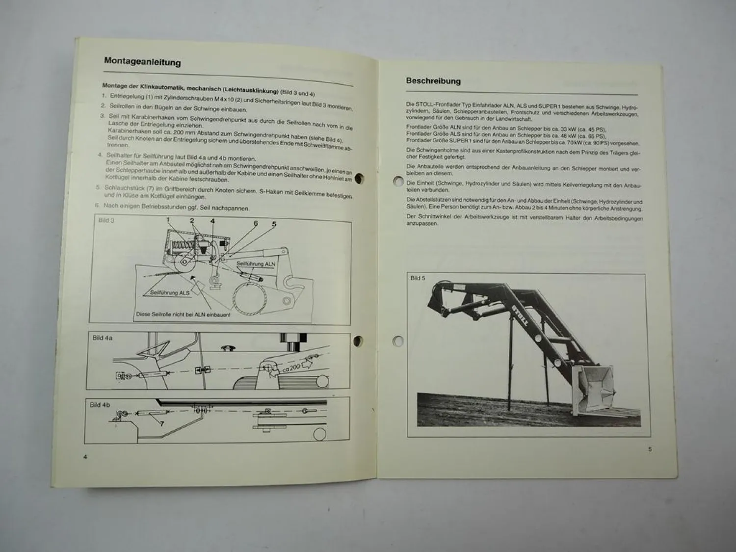 Stoll ALN ALS Super1 Einfahr Frontlader Betriebsanleitung Anbau 1984