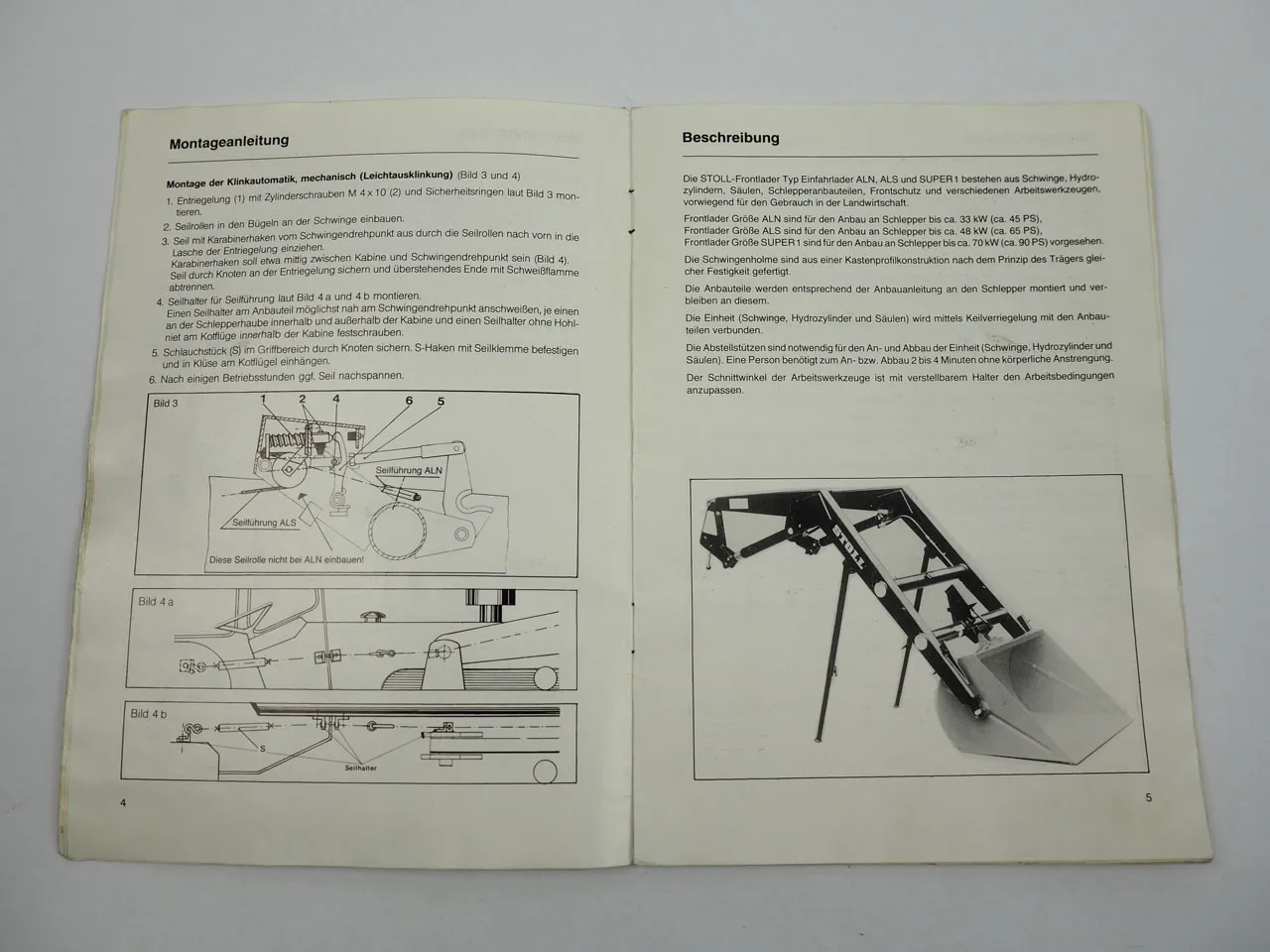 Stoll ALN ALS Super1 Einfahr Frontlader Betriebsanleitung Montage 1986