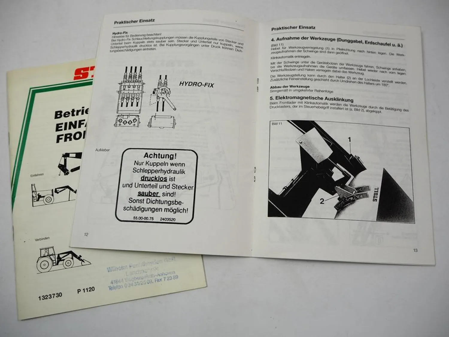 Stoll Einfahr Frontlader ALN ALS 3/AKS Super 1 3 Betriebsanleitung Anbau Wartung