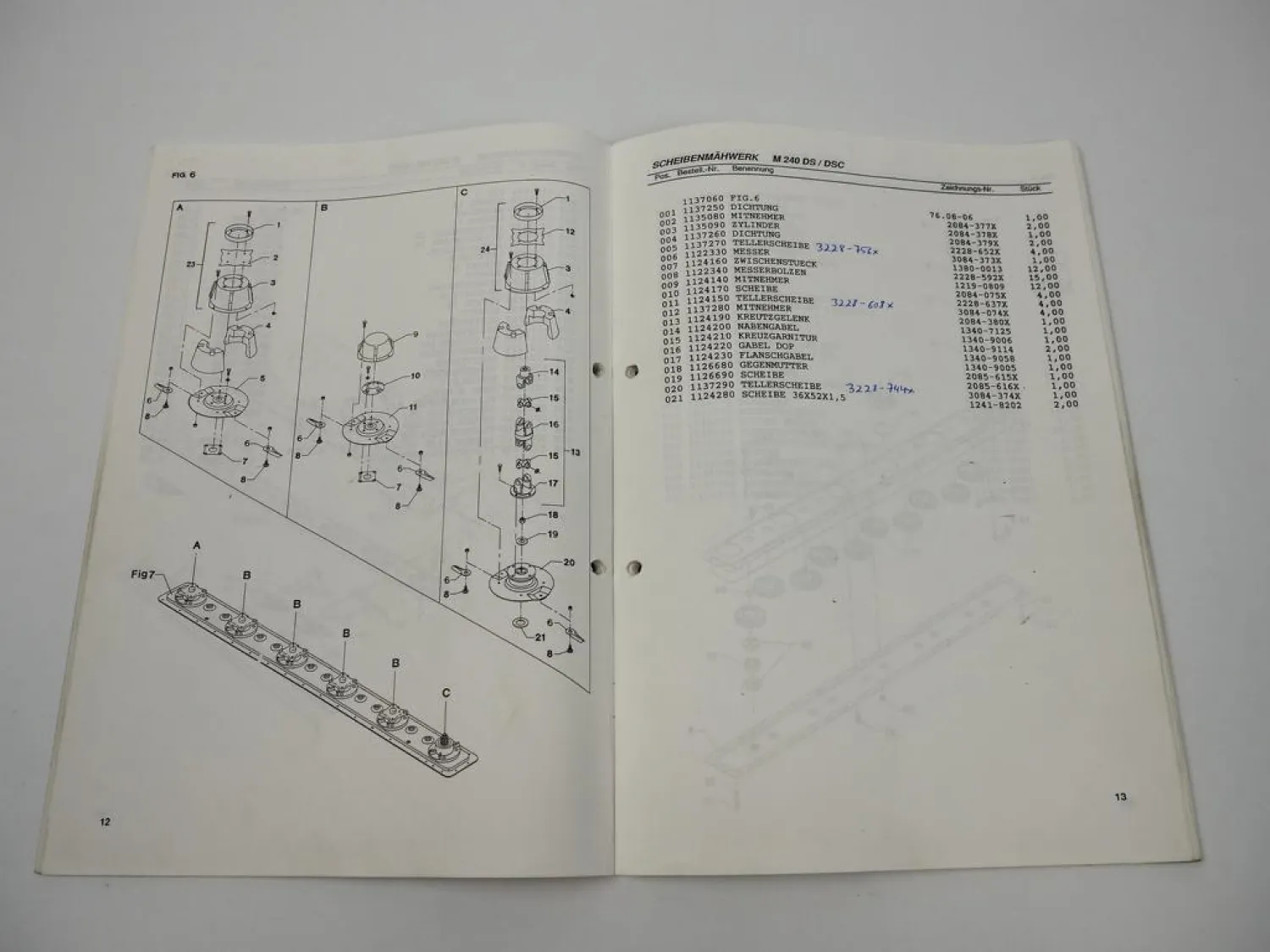 Stoll M 240 280 DS DSC Scheibenmähwerk Betriebsanleitung Ersatzteilliste 1995