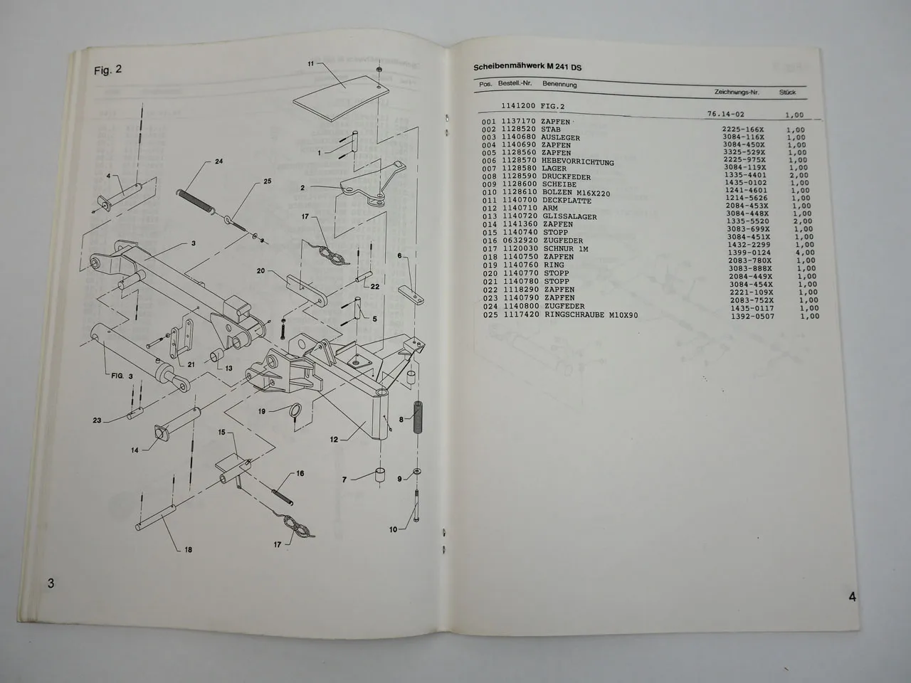 Stoll M 241 281 DS Scheibenmähwerk Betriebsanleitung Ersatzteilliste 1996
