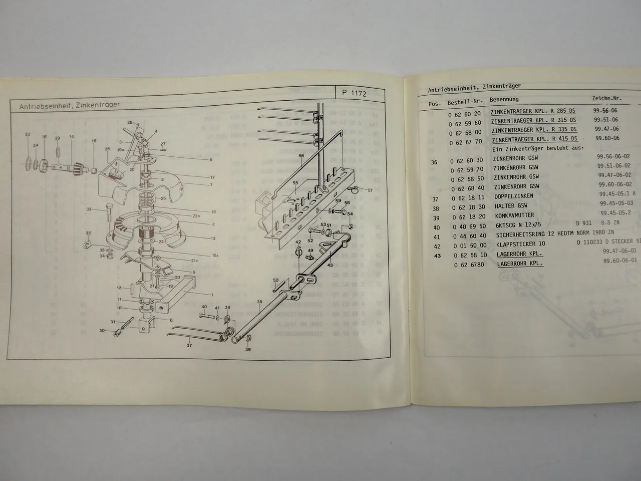 Stoll R 285 315 335 415 DS Schwader Bedienungsanleitung Ersatzteilliste 1991