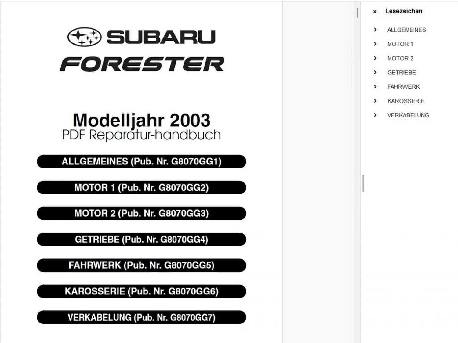 Subaru Forester 2003 2004 2005 Werkstatthandbuch Reparaturanleitung
