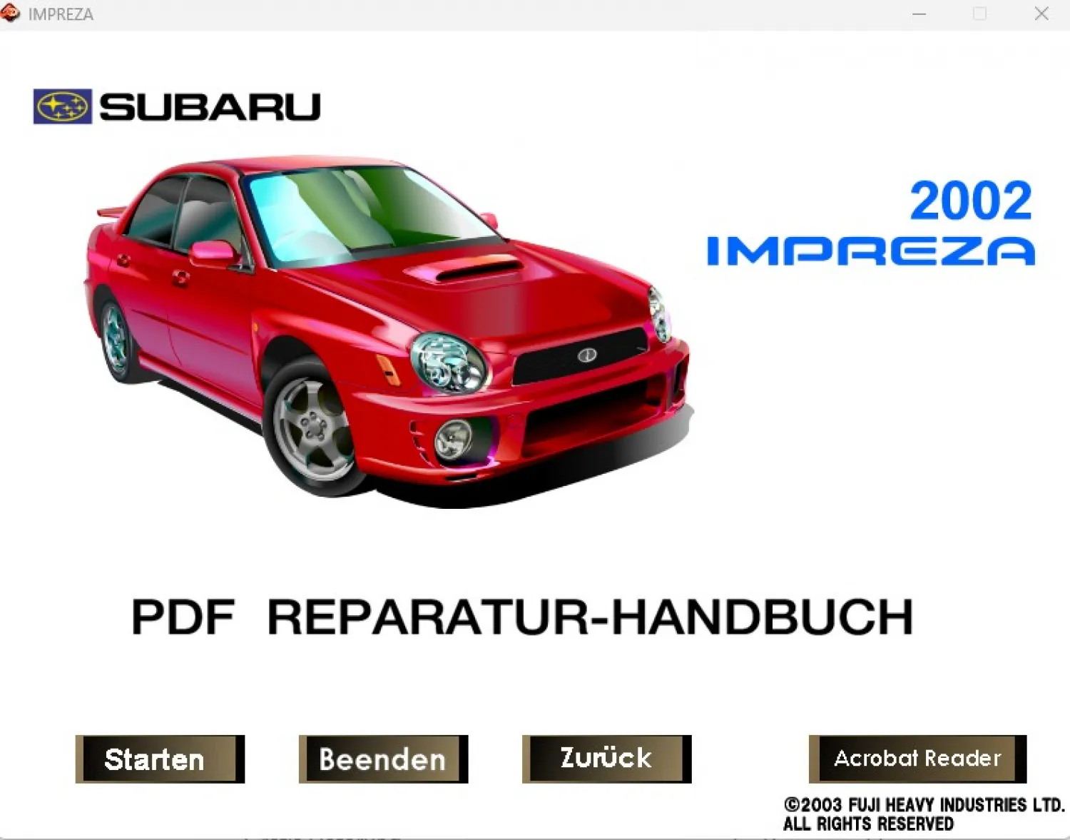 Subaru Impreza 2001 2002 2003 2004 Werkstatthandbuch Original Reparaturanleitung