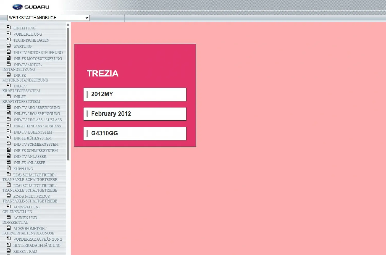 Subaru Trezia 2012 Werkstatthandbuch Reparaturanleitung