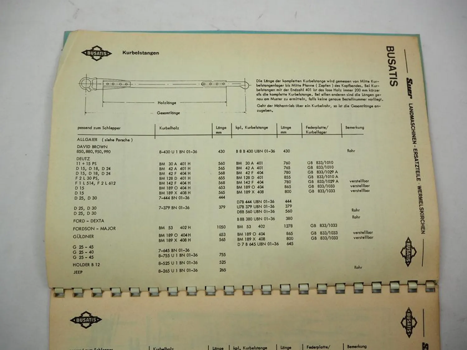 Suer Kurbelstangen Liste Busatis LFE Mörtl Rasspe S&S für Schlepper 1973