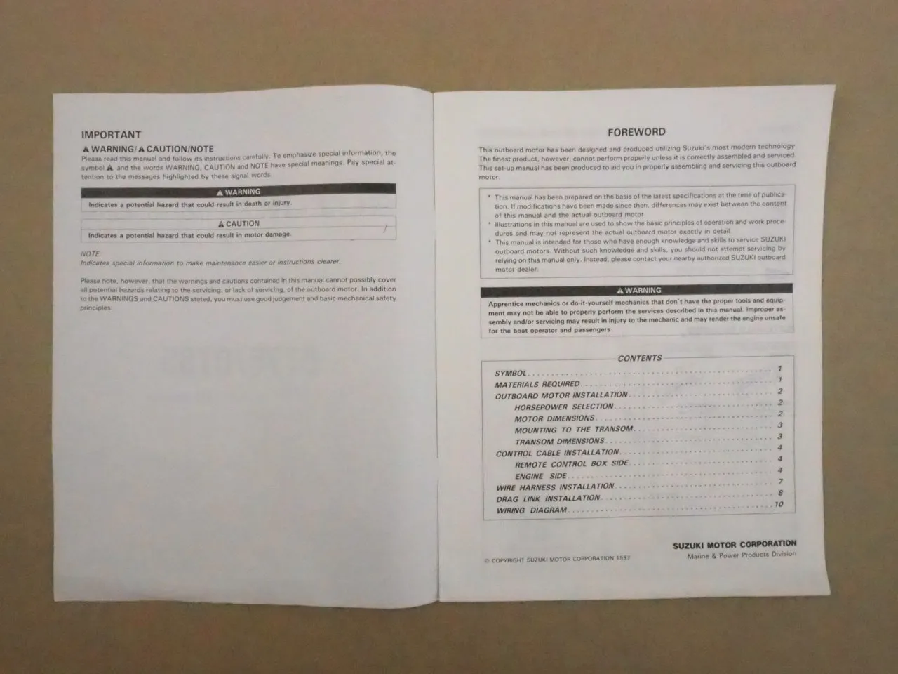 Suzuki DT75 DT85 Outboard Motor Set-Up Manual for 1998 Models