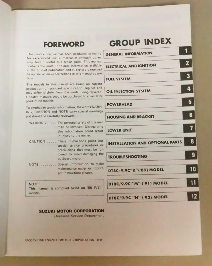 Suzuki DT8C 9.9C Outboard Motor Service Manual Werkstatthandbuch 1988 - 1992