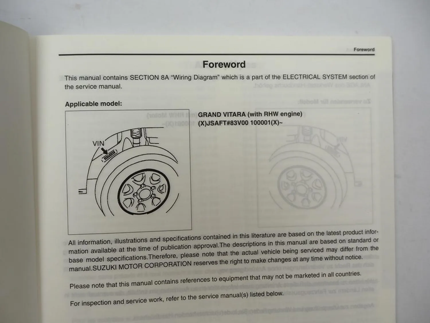Suzuki Grand Vitara RHW Elektrik Schaltpläne 2003 Werkstatthandbuch Verkabelung