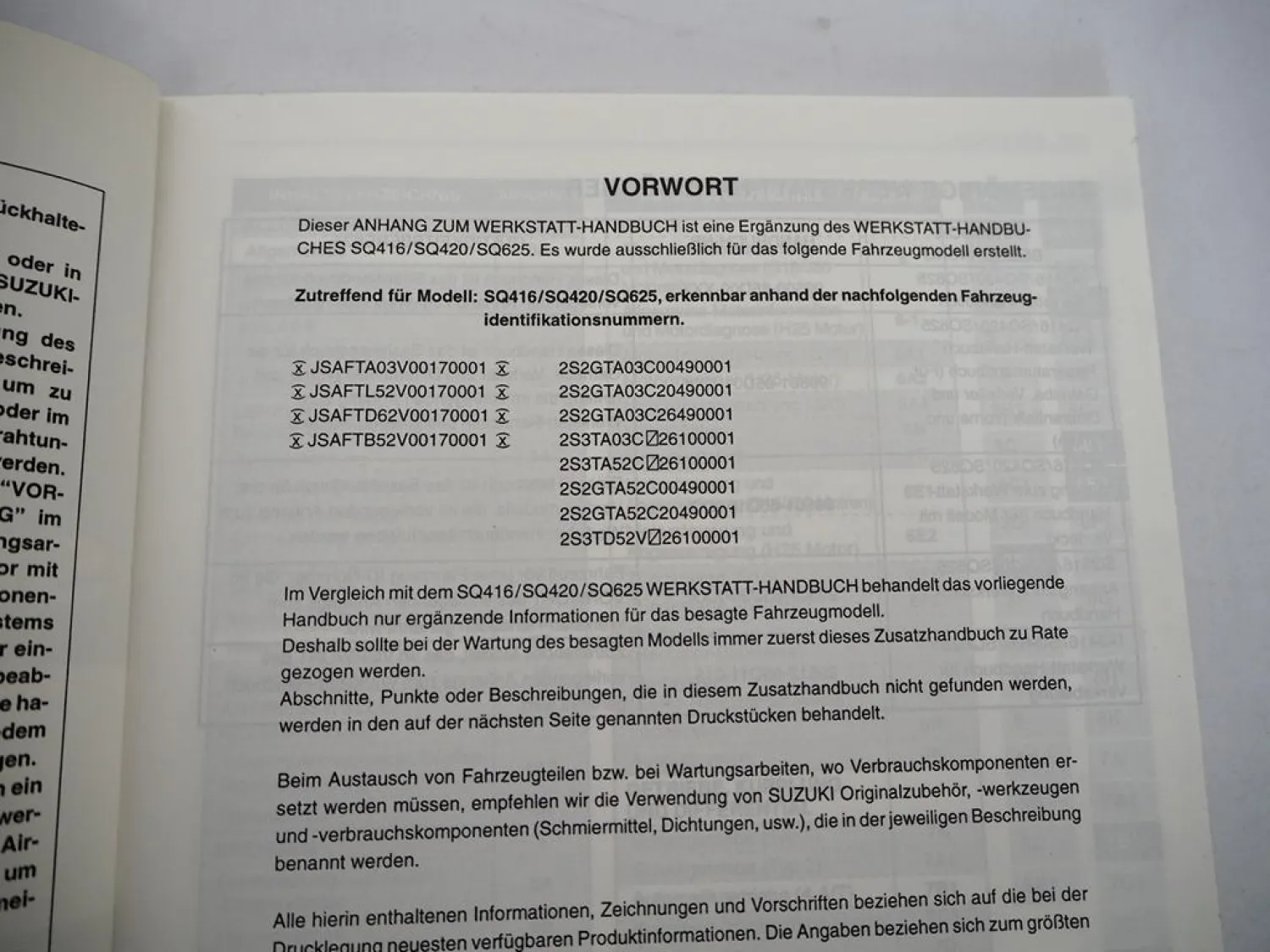 Suzuki Grand Vitara SQ 416 420 625 2001 Werkstatthandbuch H25 G16 J20 Motor Tempomat