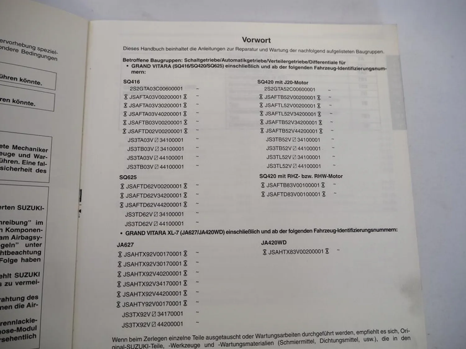 Suzuki Grand Vitara XL-7 Werkstatthandbuch Getriebe & Differential Reparaturanleitung