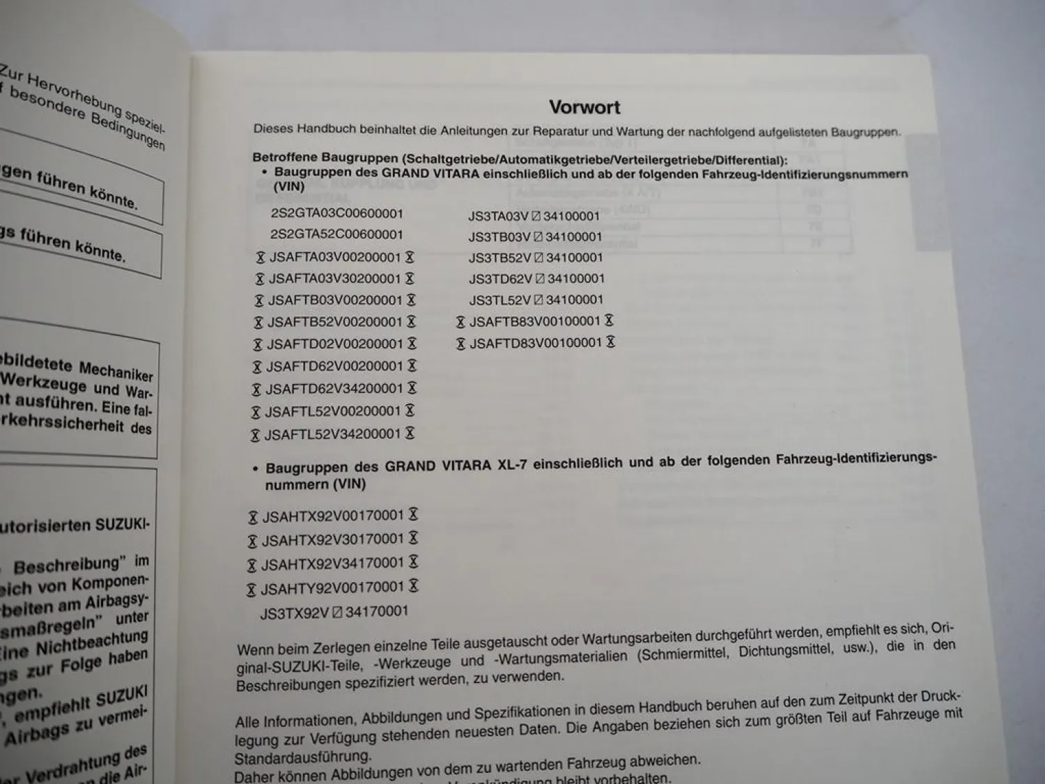 Suzuki Grand Vitara XL-7 Werkstatthandbuch Getriebe & Differential Reparaturanleitung