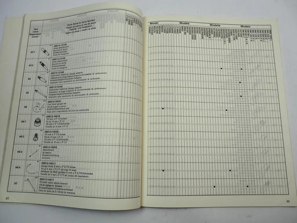 Suzuki Motorrad Spezialwerkzeuge Katalog 1985 - 1990 Service Tools Catalog