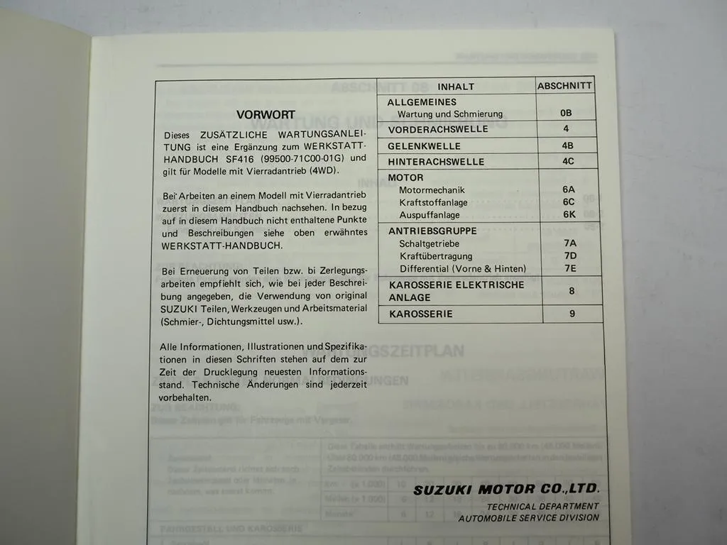 Suzuki Swift SF416 4WD Allrad Werkstatthandbuch 1989 Ergänzung Reparaturanleitung