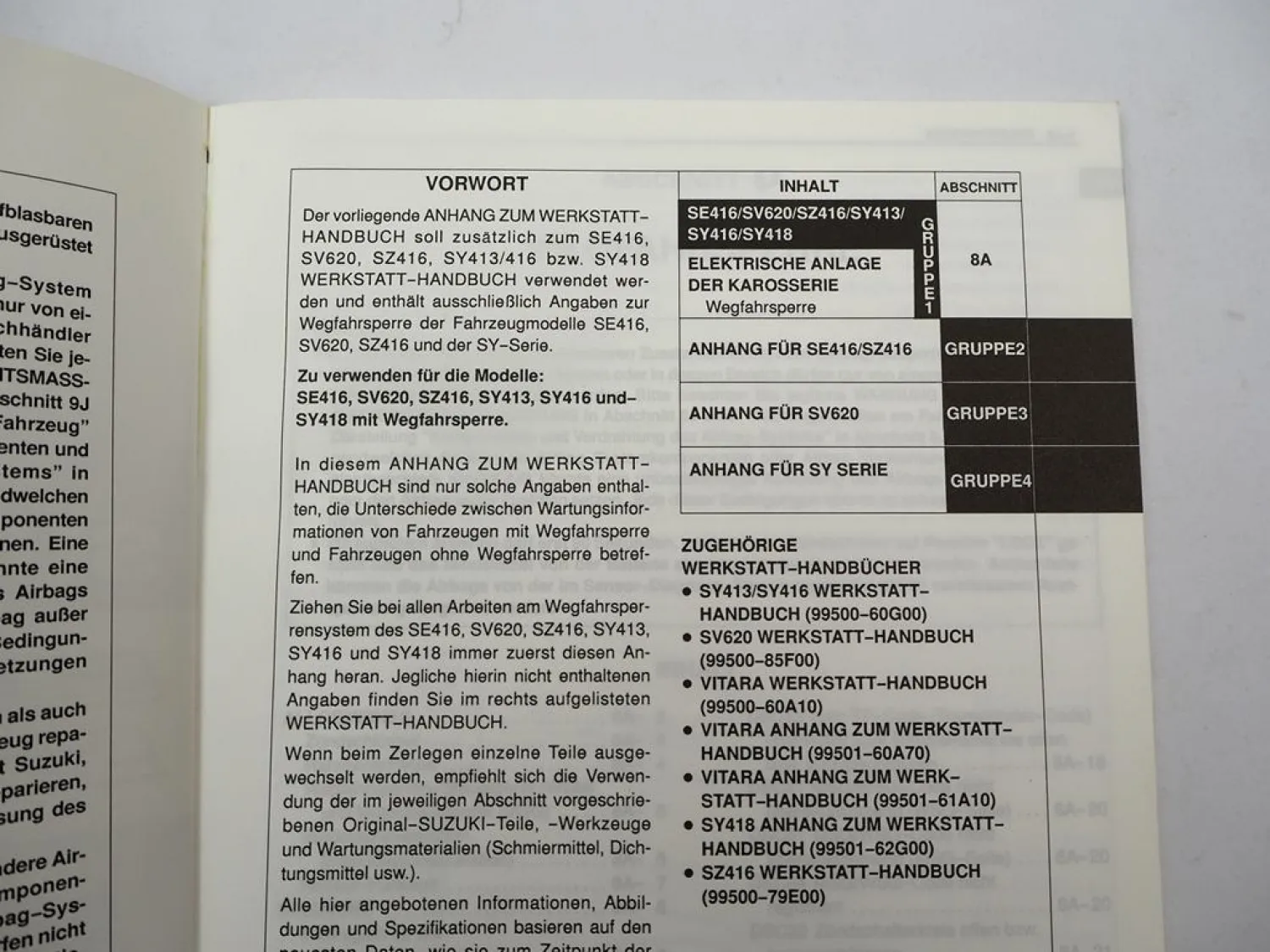 Suzuki Vitara SZ416 SE416 Wegfahrsperre Werkstatthandbuch Repararaturanleitung