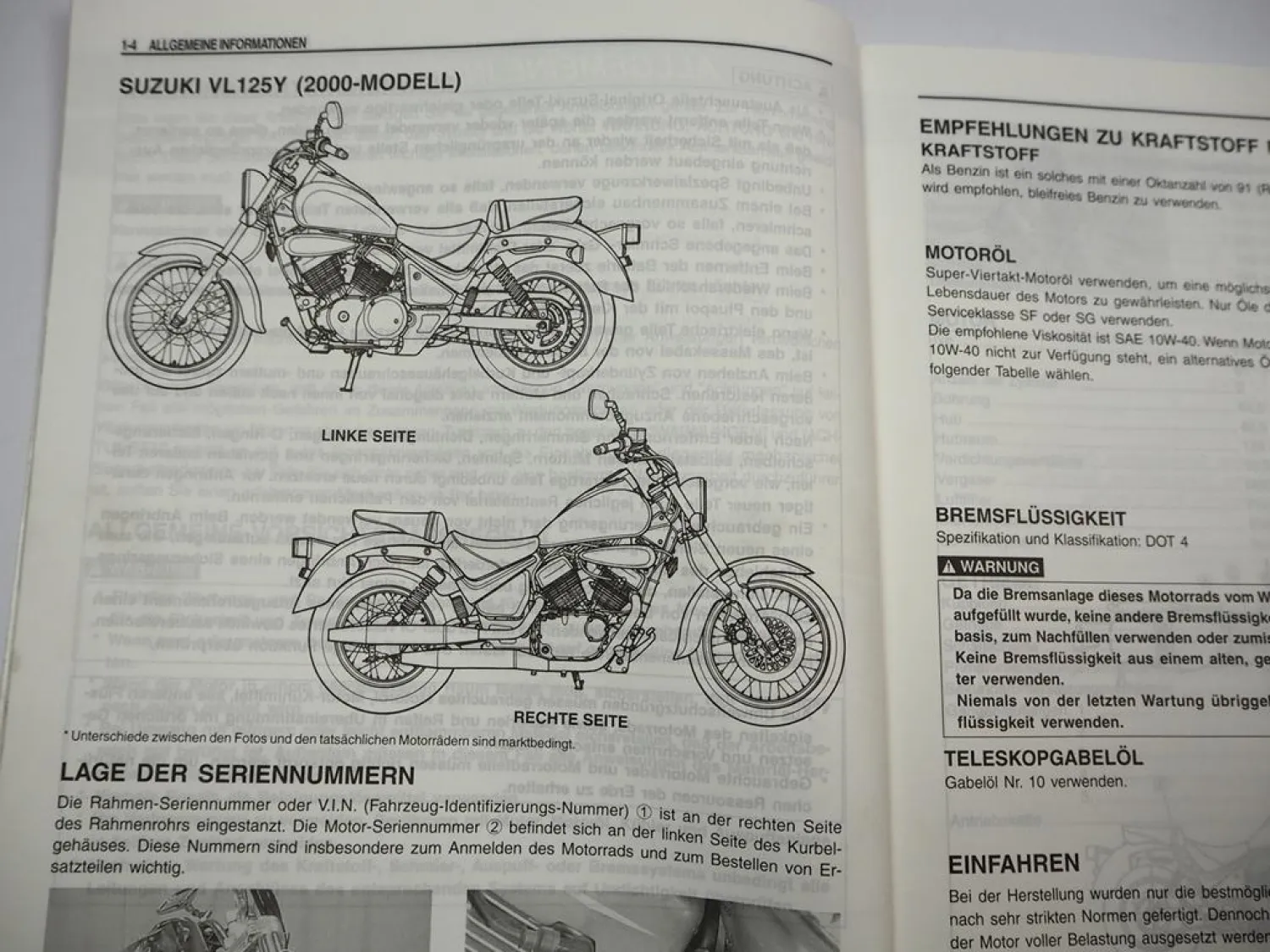 Suzuki VL125 Intruder Werkstatthandbuch 2000 Reparaturanleitung Wartung Deutsch