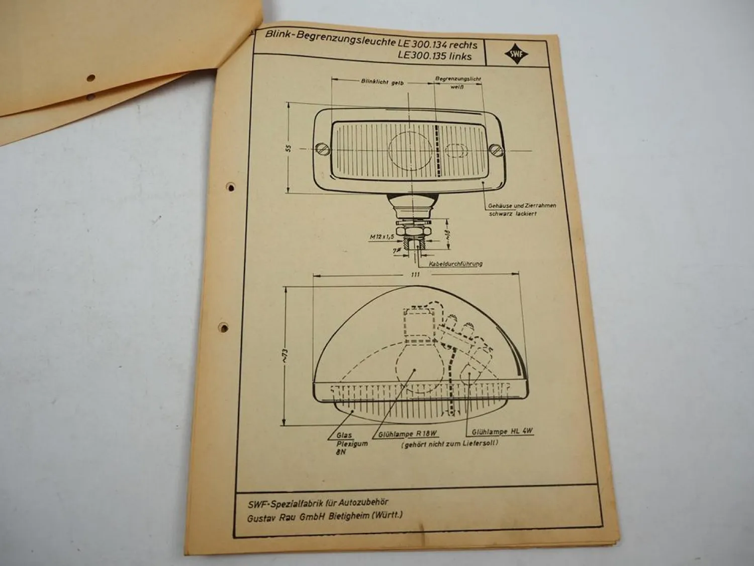 SWF Spezialfabrik für Autozubehör Rundschreiben Blinkanlagen für Schlepper 1961