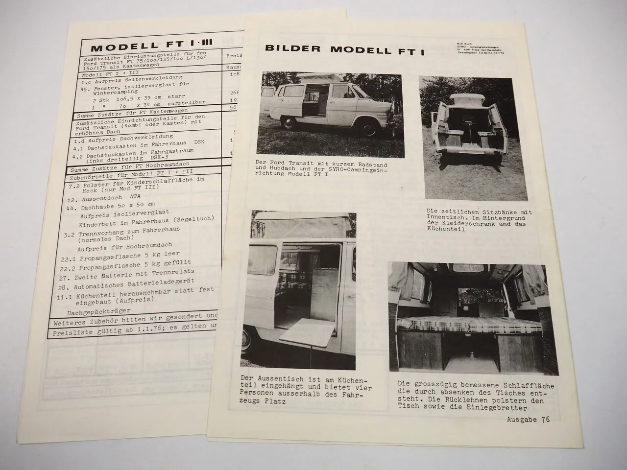 Syro Camping Einrichtung FT I III im Ford Transit FT / L Camper 1976