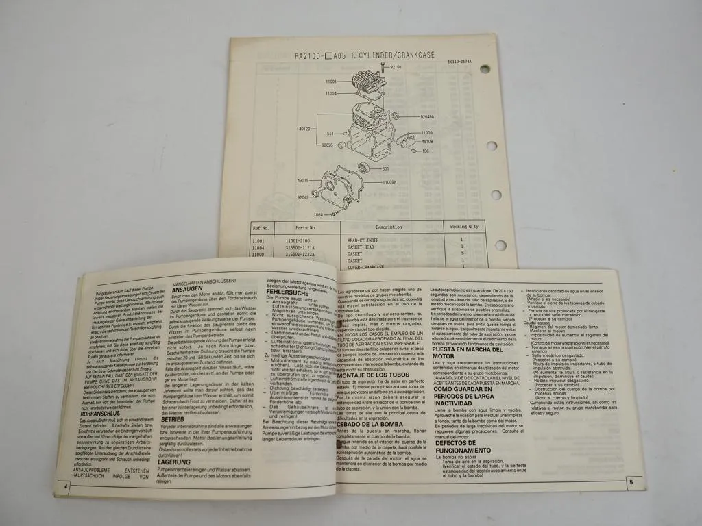 Tanaka TCP 50 80 Kreiselpumpe Bedienungsanleitung Ersatzteilliste 1991