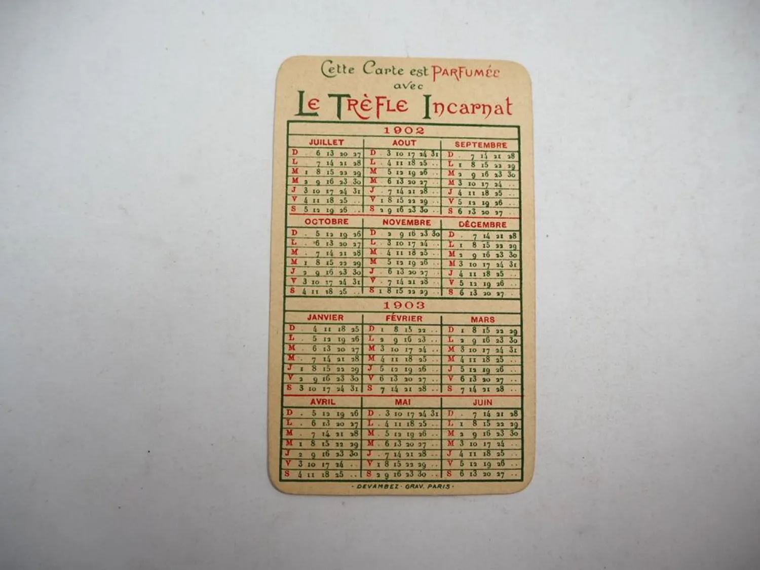 Taschenkalender Le Trefle Incarnat Parfum Paris Werbung 1902/03