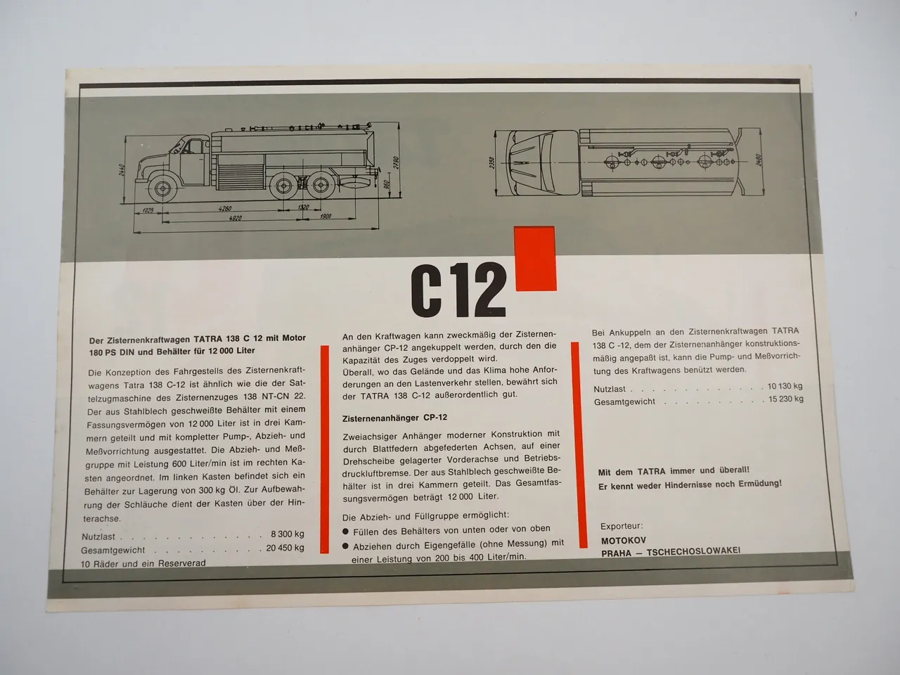 Tatra 138 Zisternenkraftwagen C12 Feuerwehr Prospekt ca 1960er