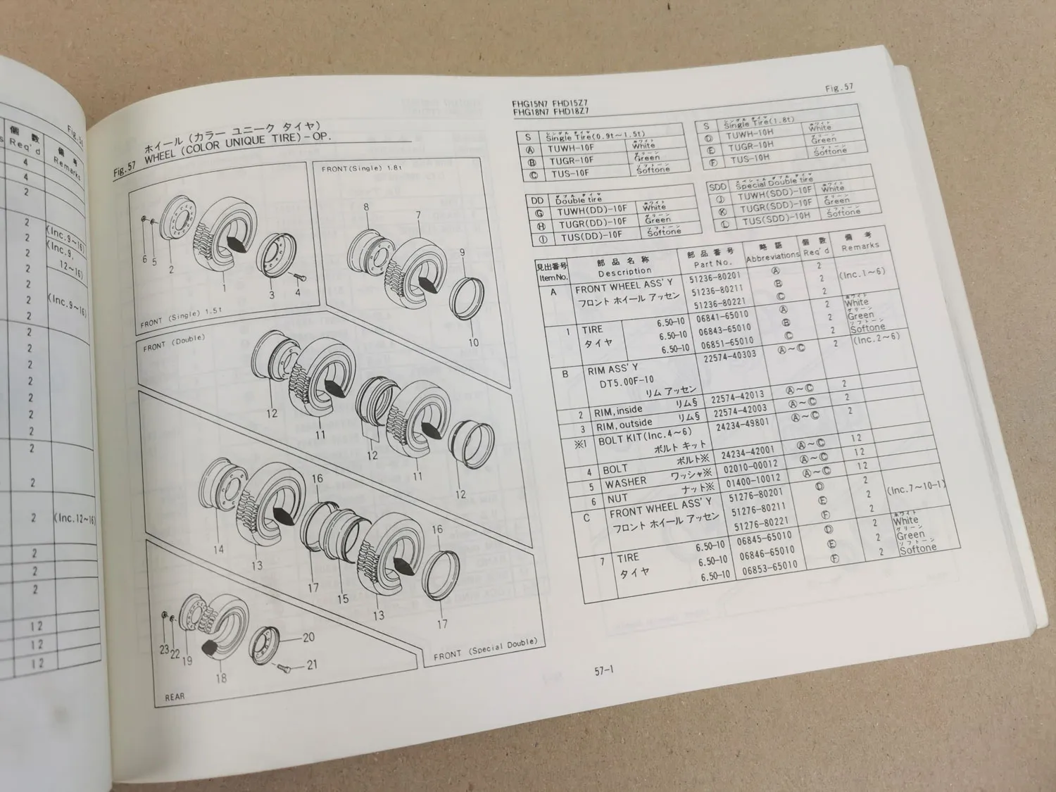 TCM FHG FHD 15 18 N7 Z7 Forklift Truck Parts List Ersatzteilliste in engl 1991