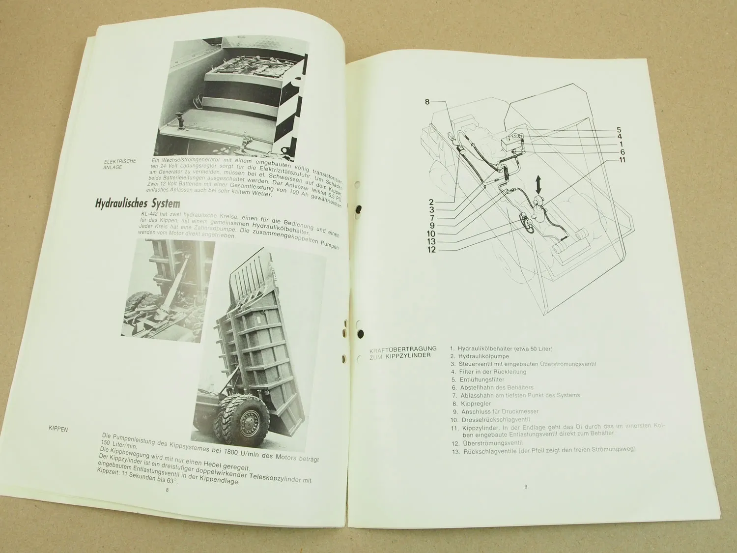 Technische Beschreibung Kockum KL-442 Muldenkipper aus den 60er Jahren
