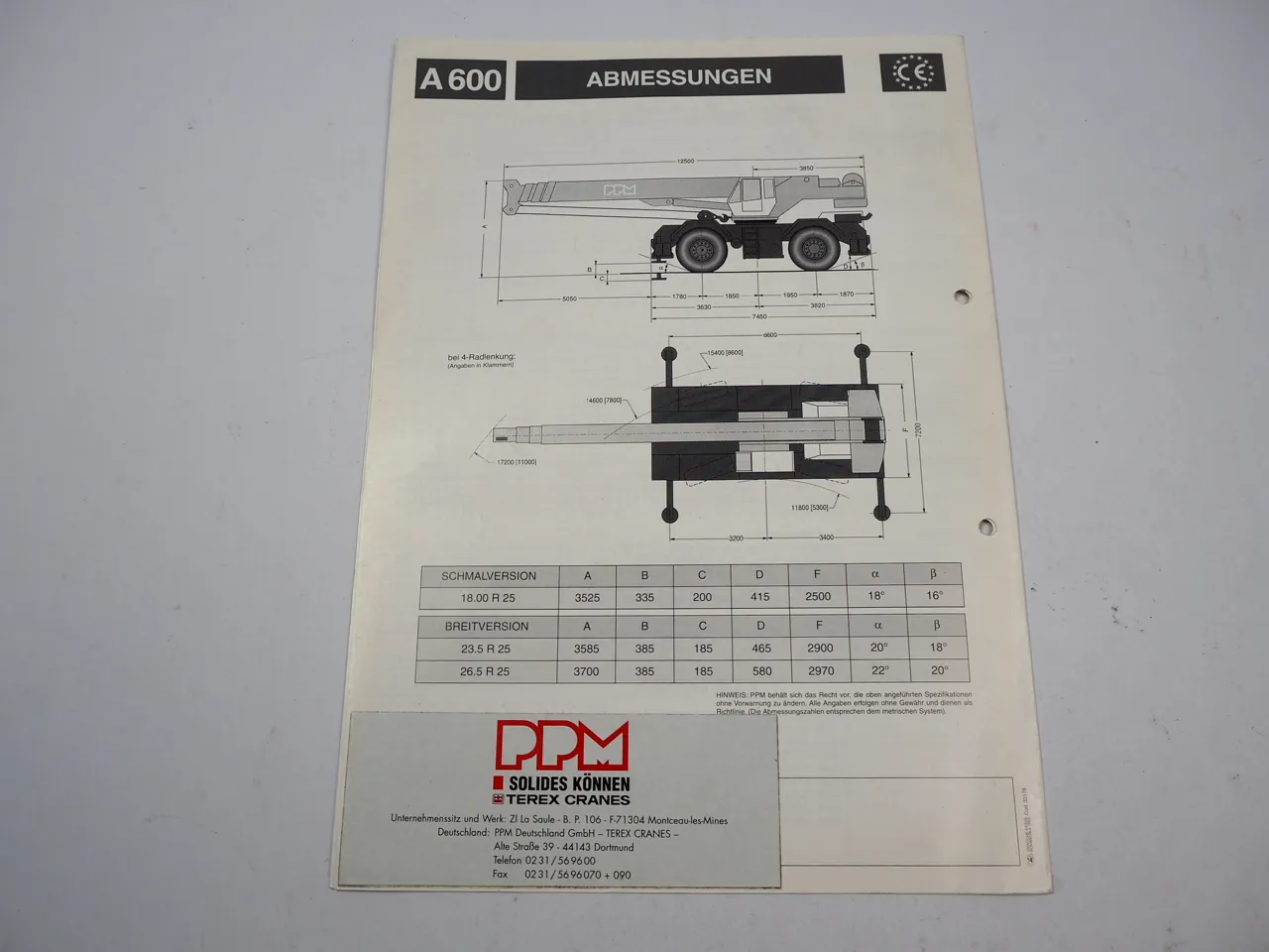 Terex Cranes Potain Poclain PPM A600 Mobilkran Autokran Prospekt