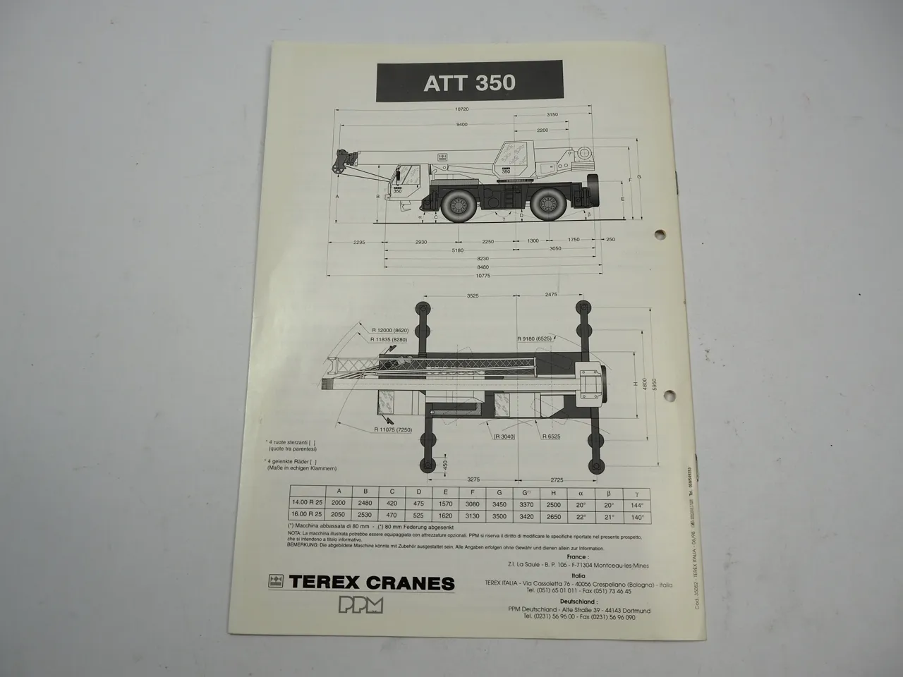 Terex Potain Poclain PPM ATT 350 Mobilkran Autokran Prospekt Brochure 1998