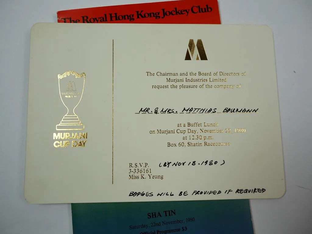 The Royal Hongkong Jockey Club Murjani Cup Programmheft Einladung 1980