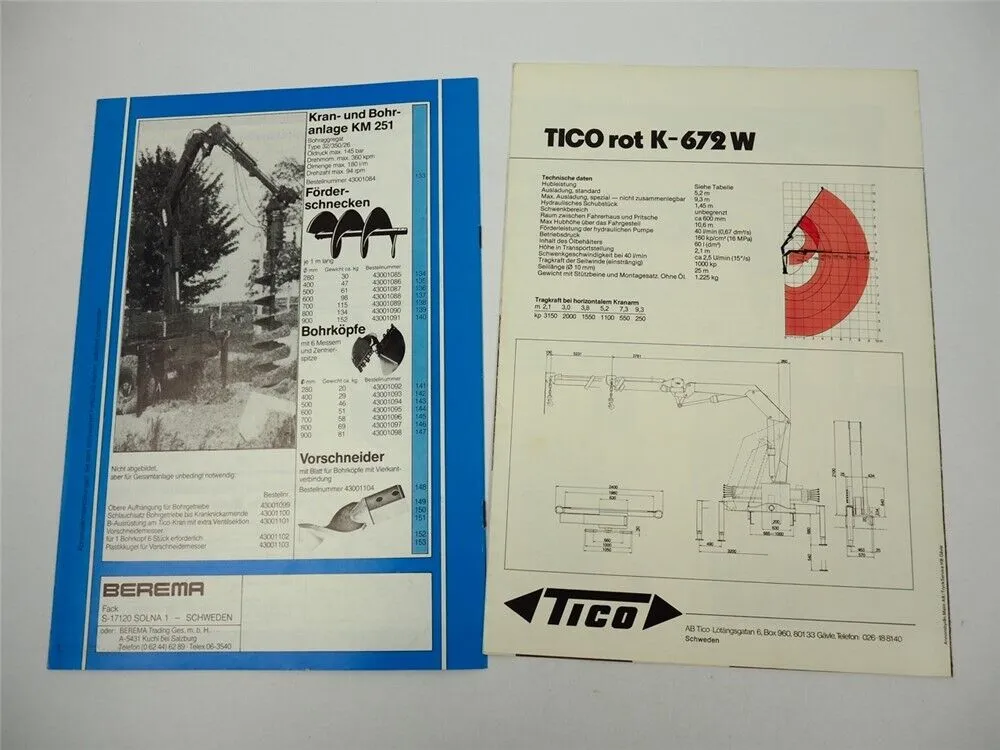 Tico Berema K672 Fahrzeugkran Zubehör Greifer Krangabeln Prospekt Schweden