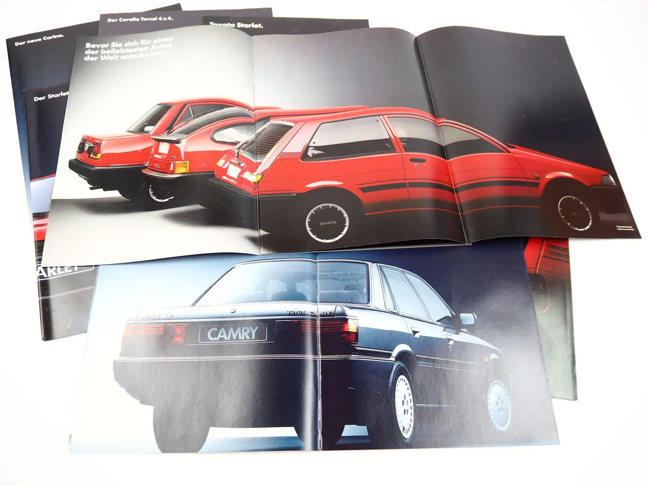 Toyota 11x Prospekt Previa Camry Starlet Carina Corolla Programm 1980/90er Jahre