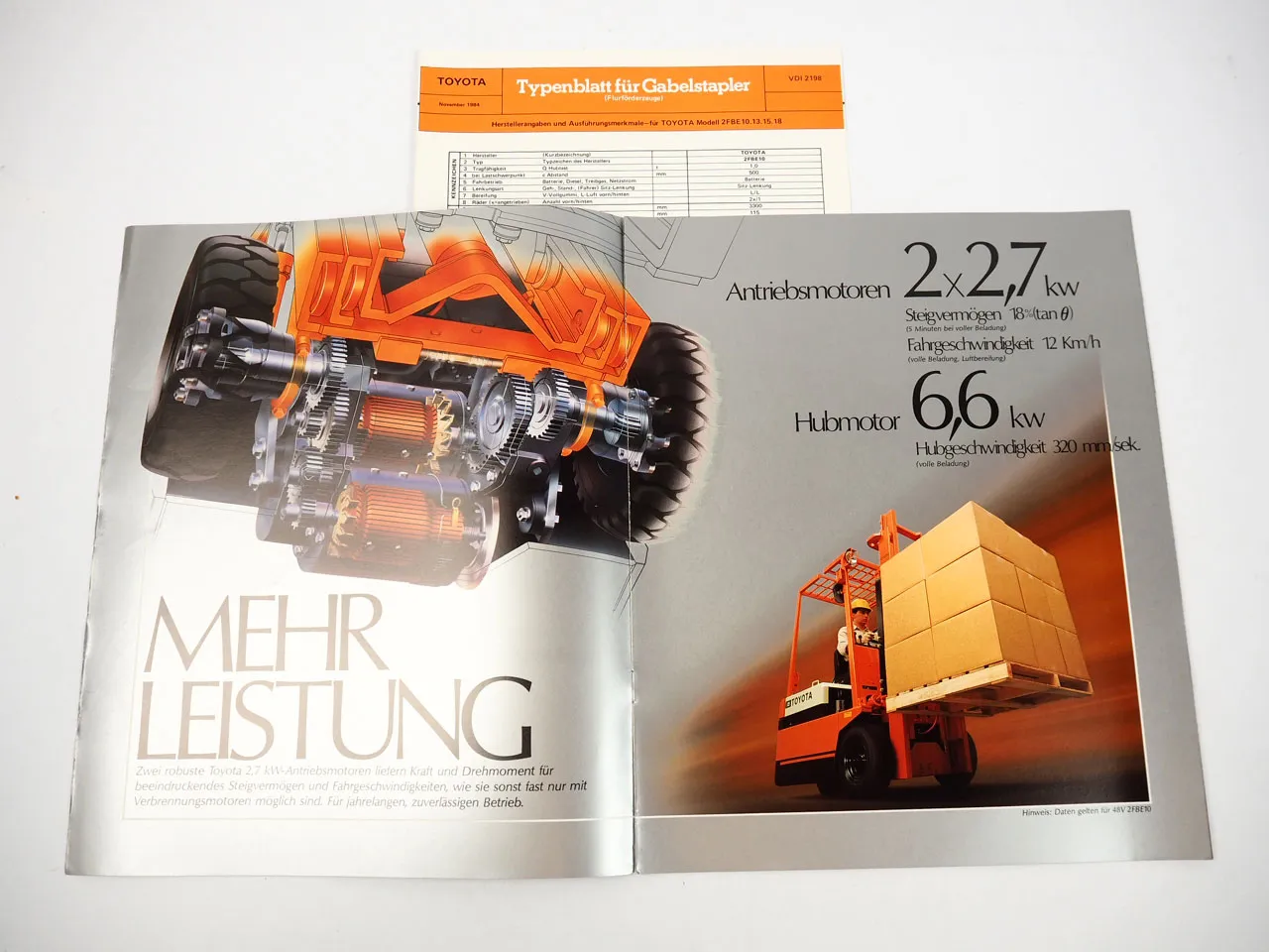 Toyota 2FBE 10 13 15 18 Gabelstapler Dreirad 1.0 bis 1.75t Prospekt 1984