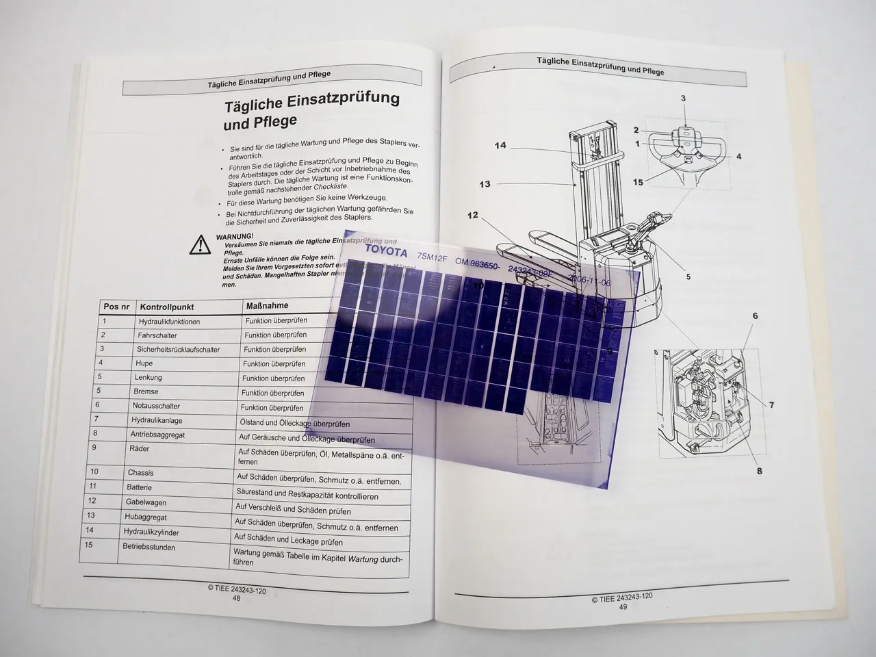 Toyota 7SM12F Stapler Hubwager Bedienungsanleitung 2006