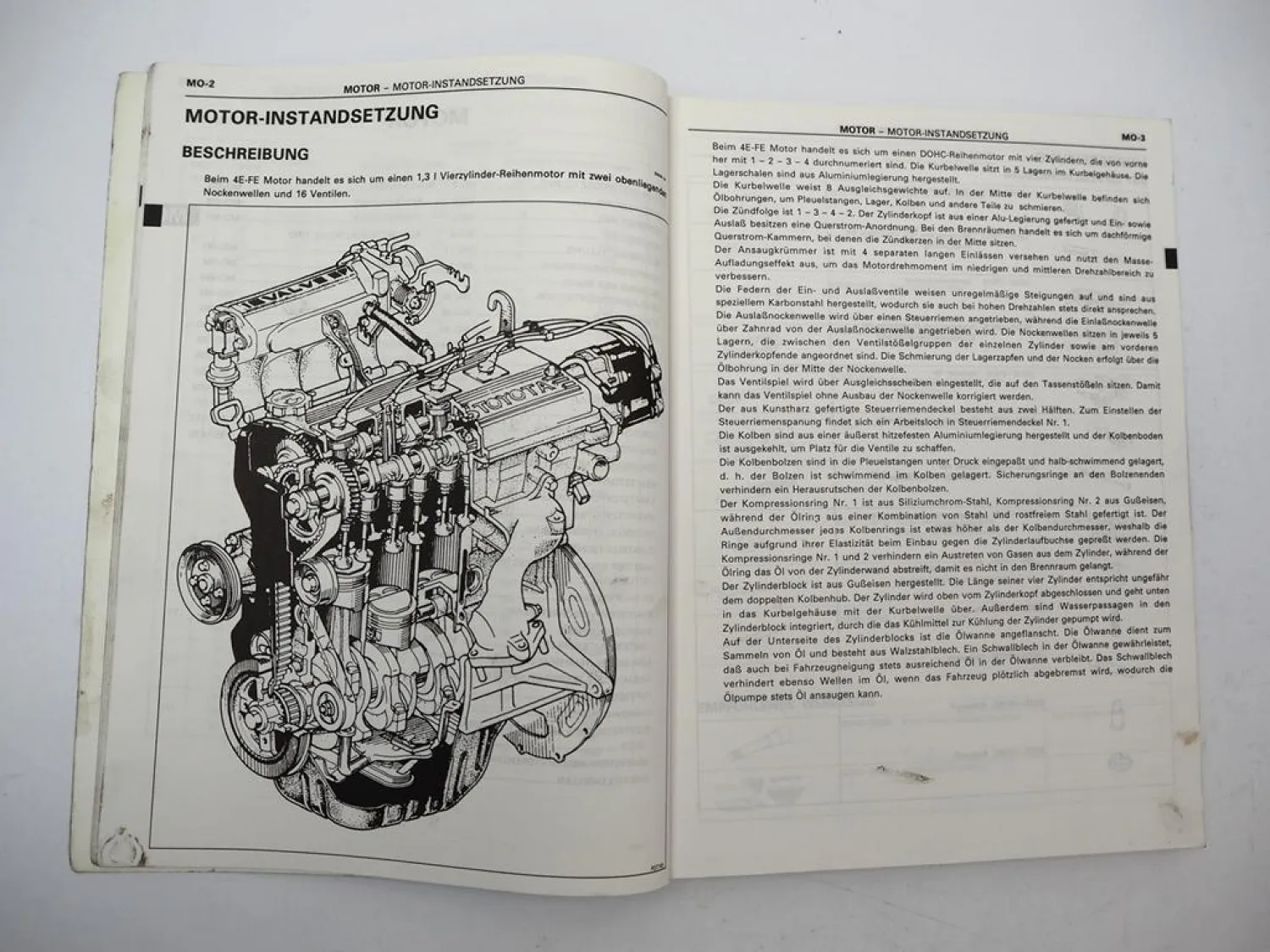 Toyota Corolla 1.3 l 16V Motor 4E-FE Werkstatthandbuch Reparaturanleitung 1992