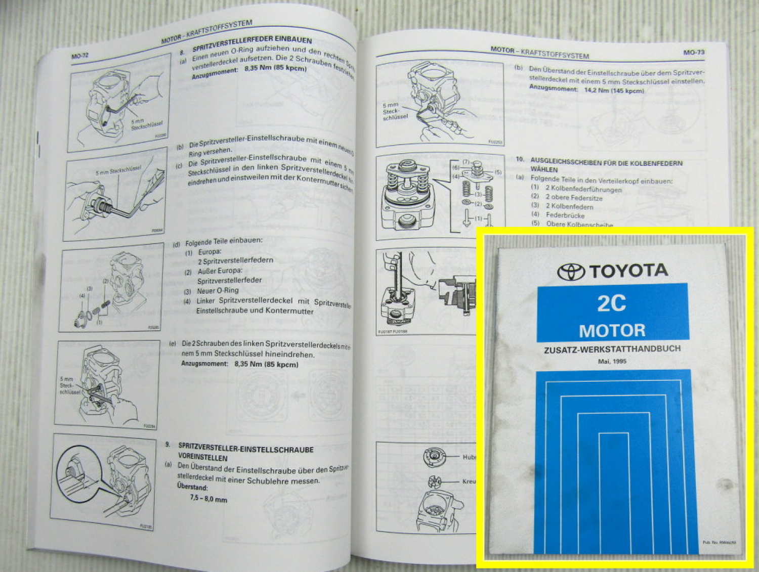 Toyota Corolla 2C Motor Zusatz-Werkstatthandbuch Reparaturanleitung 05/ ...