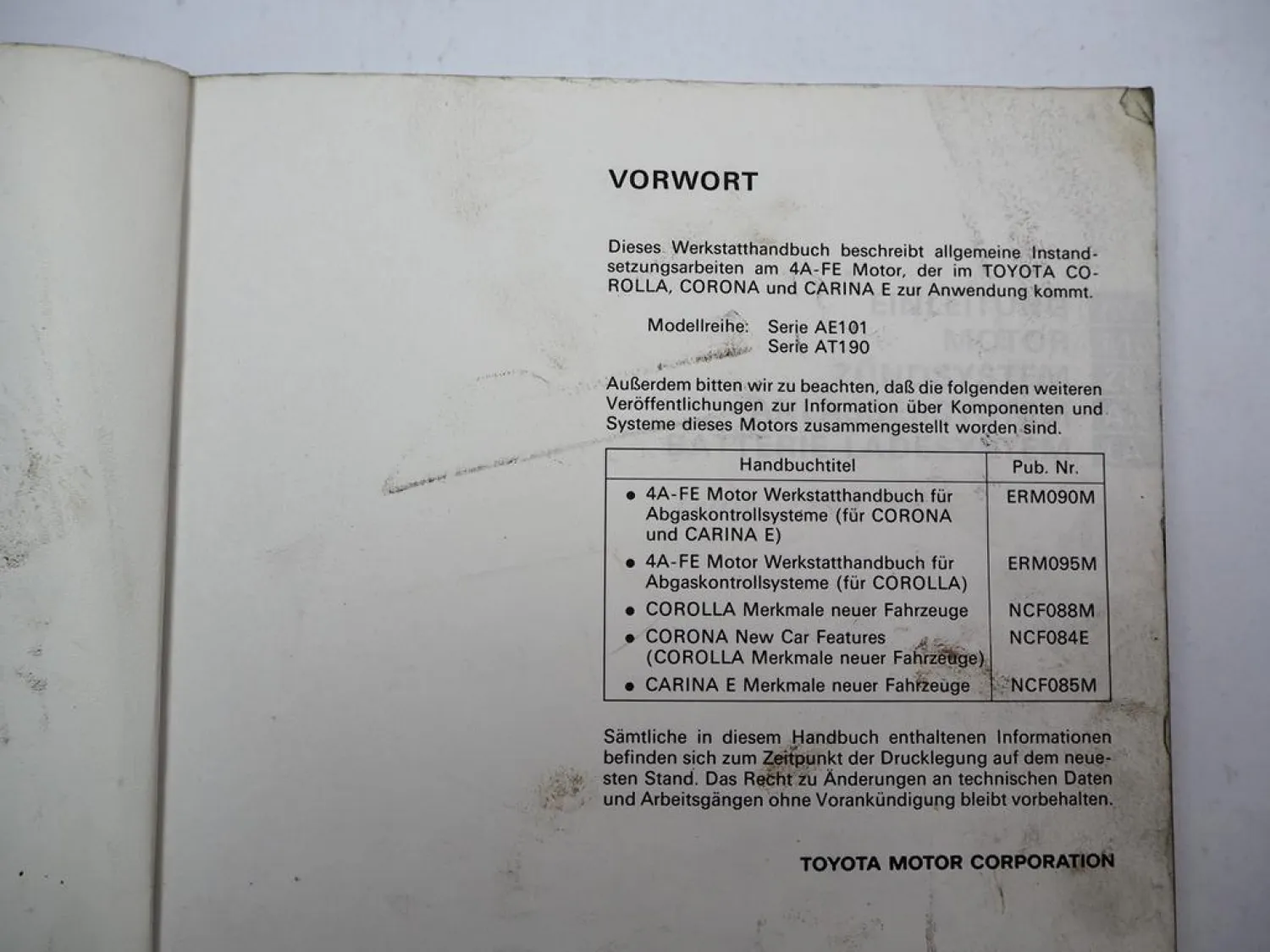 Toyota Corolla Corona CarinaE Avensis 1.6 16V Motor 4A-FE Werkstatthandbuch 92-97