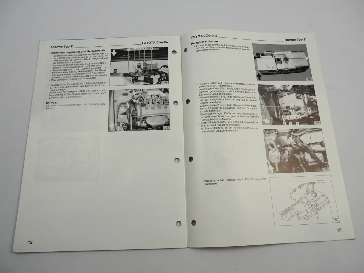 Toyota Corolla E11 Einbauanleitung Webasto Thermo Top T BW/DW50 Heizung 1997