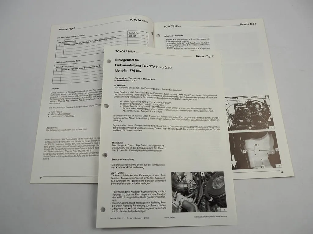 Toyota Hilux 2.4D MJ 94 Einbauanleitung Webasto Thermo Top S DW50 Heizung 1994