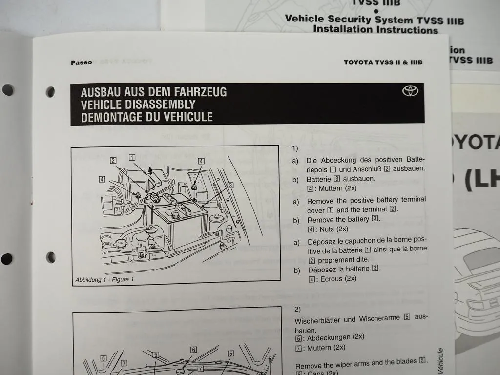 Toyota Paseo EL54L TVSS 3B Security Alarm System Einbauanleitung Schaltplan